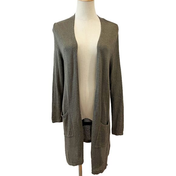 J.Jill Olive Green Long Cardigan Petite Medium Linen Blend - Picture 2 of 7